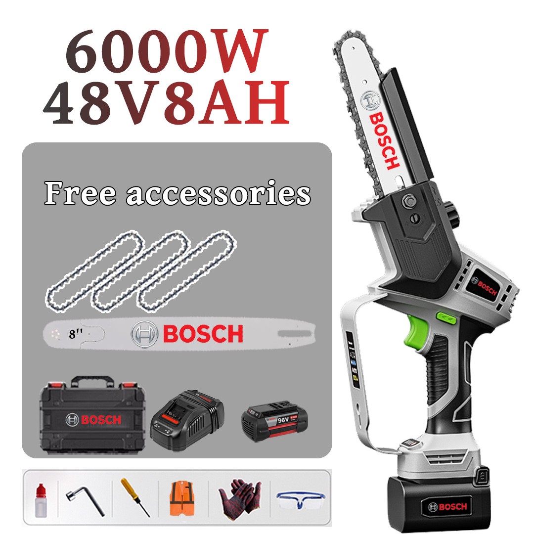 [Normálny model/5ročná záruka] 8palcová 6000W lítiová elektrická píla, 48V 8,0Ah batéria*1, nabíjačka, vodiaca doska*1, reťaz*3, skrinka na náradie, mazivo a okuliare + Môže rezať stromy 30 cm