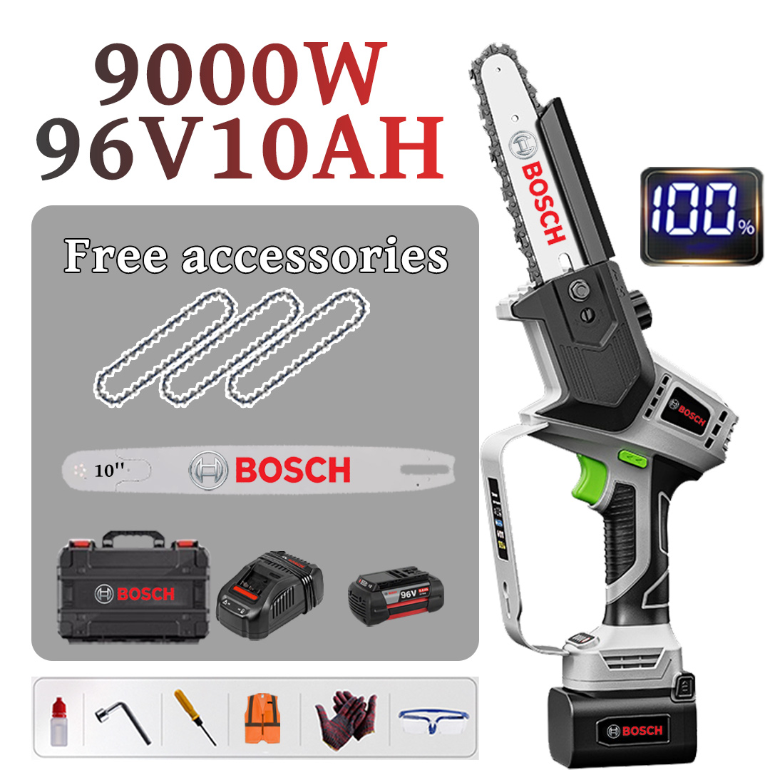[Upgradovaný model/10-ročná záruka] 10-palcová 9000W lítiová elektrická píla, 96V 10,0Ah batéria*1, nabíjačka, vodiaca doska*1, reťaz*3, skrinka na náradie, mazivo a ochranné okuliare, výkon vysoko výkonného motora dokáže rezať kamene rezať stromy 35 cm