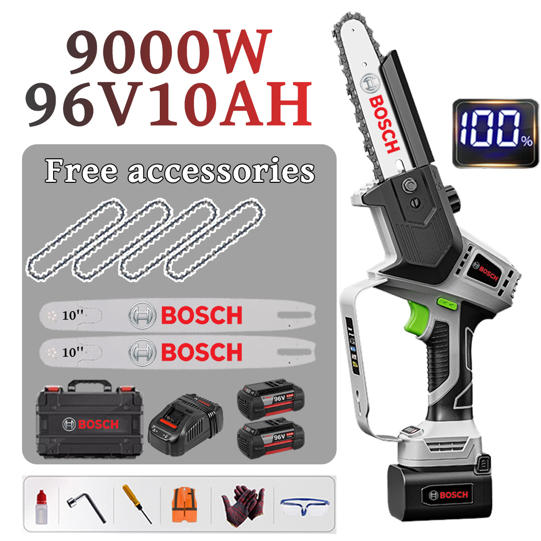 [Upgradovaný model/10 ročná záruka] 10-palcová 9000W lítiová elektrická píla, 96V 10,0Ah batéria*2, nabíjačka, vodiaca doska*2, reťaz*4, skrinka na náradie, mazivo a ochranné okuliare, výkon vysoko výkonného motora môže rezať kamene rezať stromy 35 cm