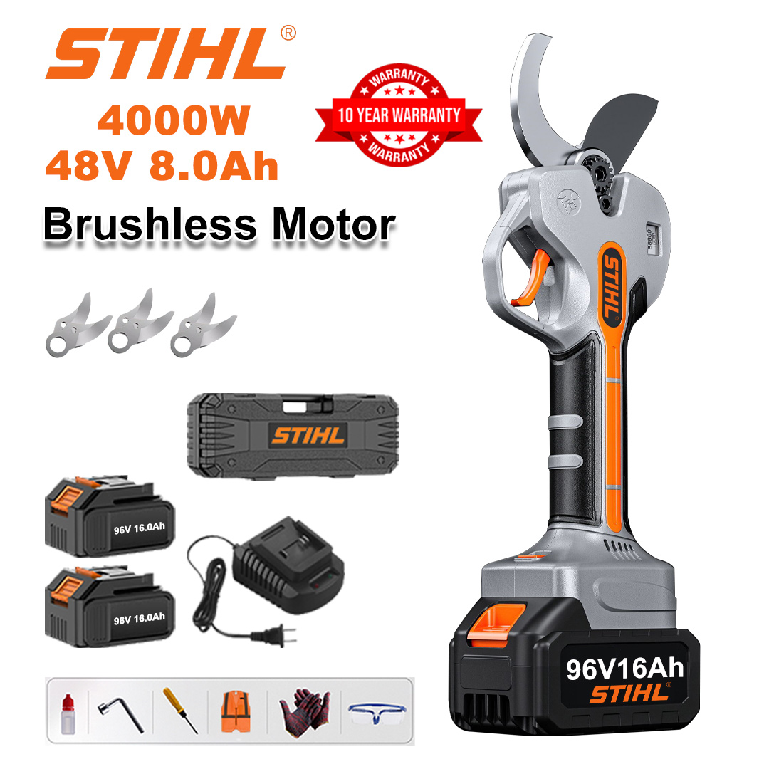 4000W bezkomutátorové lithiové nůžky na zahradu + baterie 48V8Ah * 2 + čepel ze slitiny sk9 * 3 + nabíječka + LED displej napájení + box na nářadí + mazací olej + brýle + 10letá záruka